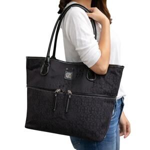 Giani Bernini Black Logo Tote Shoulder Bag with Matching Mini Wristlet Pouch